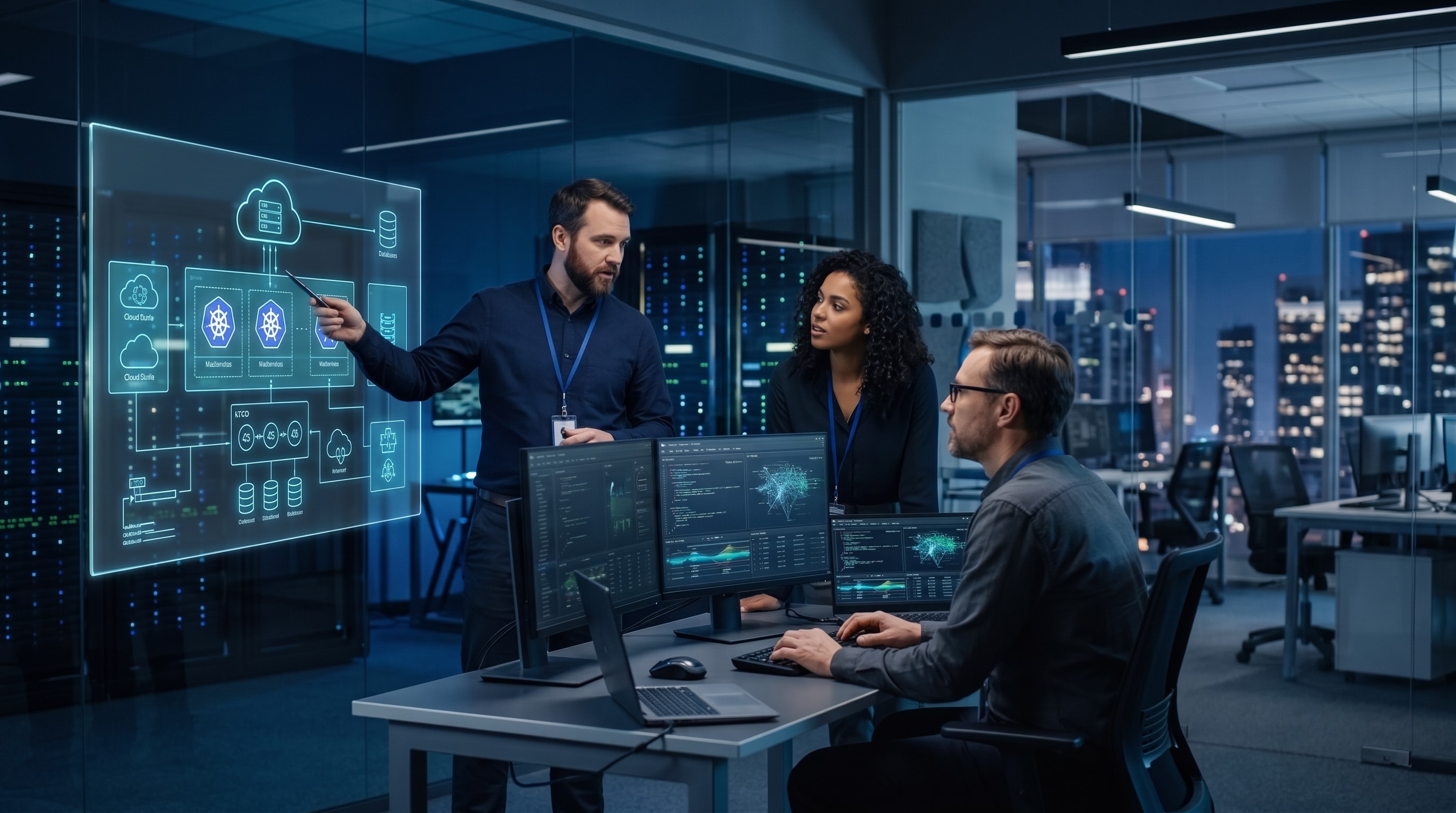 Engineers pairing on a software build